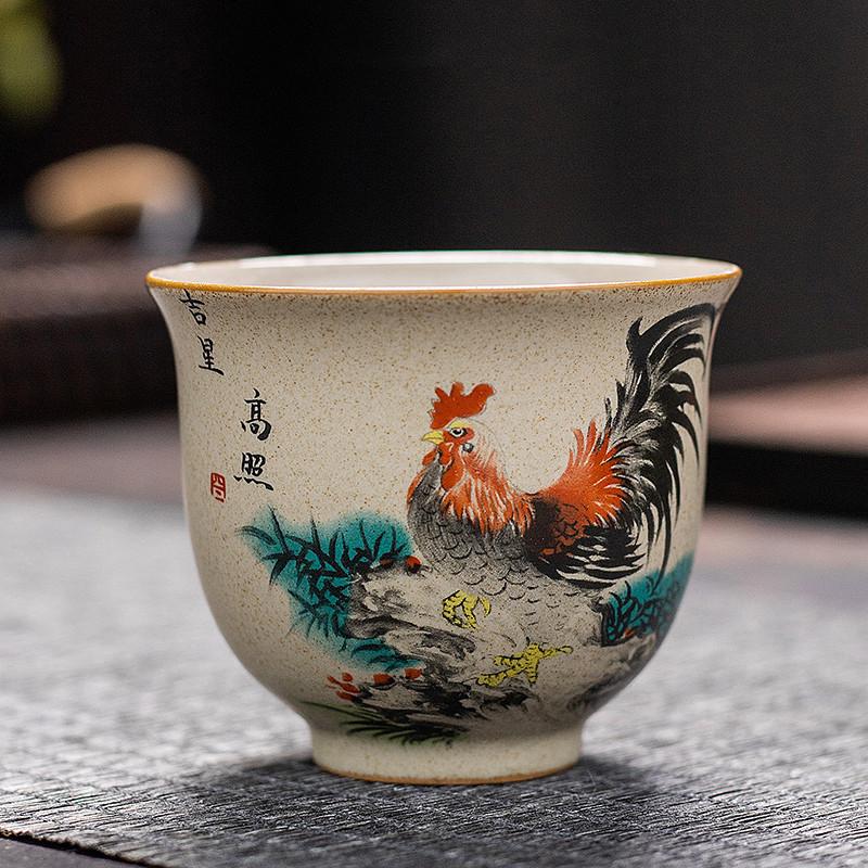 1 Pc Chinese Handmade Cock Ceramic Teacup Vintage Pottery Tea Cup Portable Tea Bowl Pu'er Master Cup Travel Tea Set Accessories
