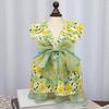 Spring Summer Pet Dress Ruffle Flying Sleeves Tulle Bow Floral Print Small