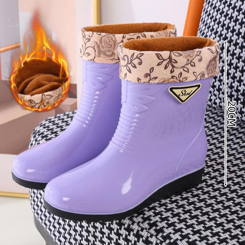 Medium Tube Rain Shoes Women's Water Skiing Shoes Water Glue Shoes Fashion Rain Boots Wear Winter Warm Women's Water Boots Overshoes