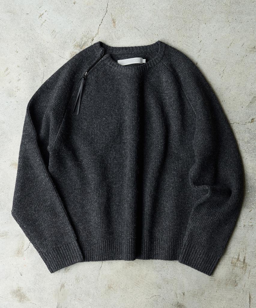 SLOWACID Slit Zipper Snug Knit [Charcoal]