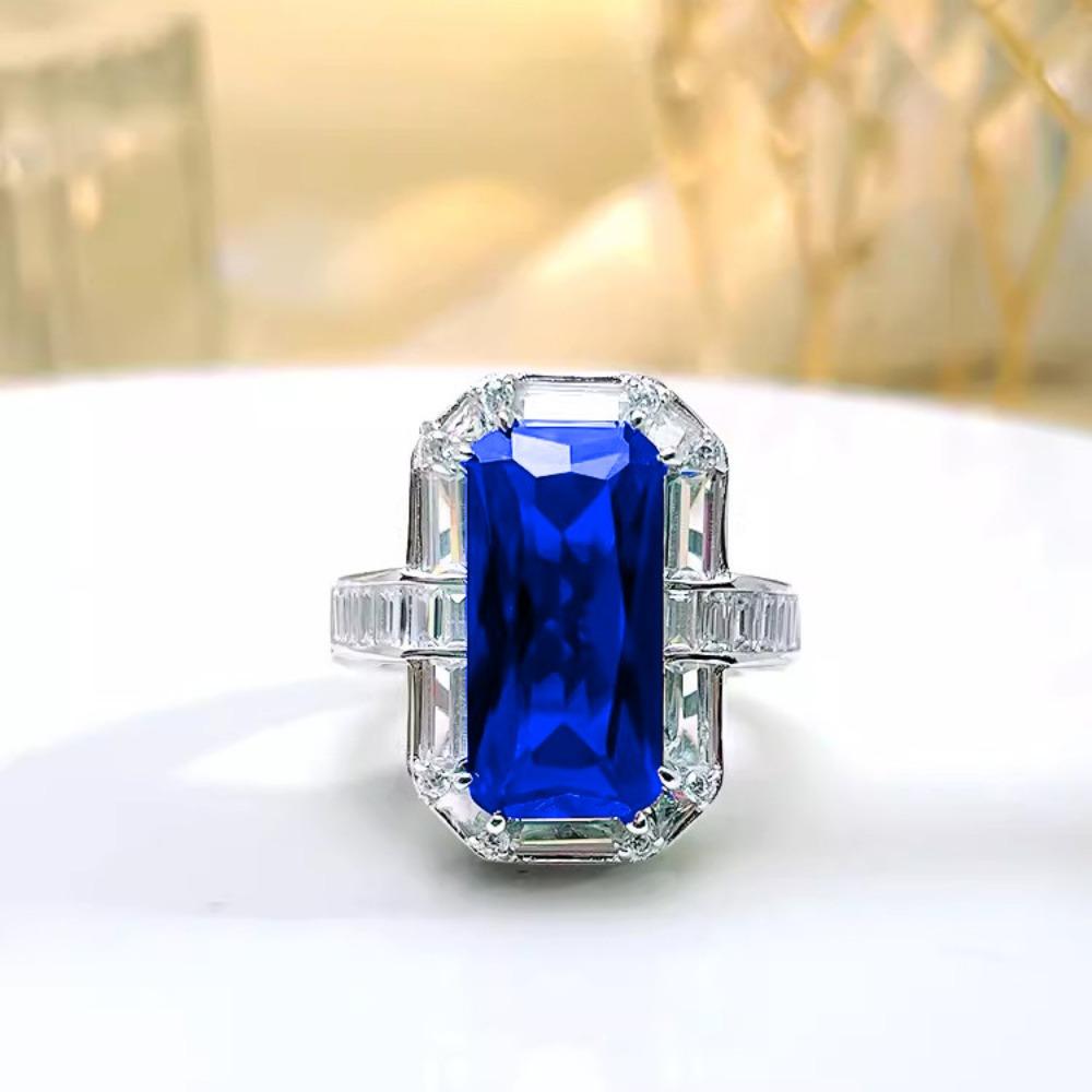 Luxury Women Jewelry Set with Red Corundum Pendant Blue Spinel Ring Earrings High Carbon Diamonds