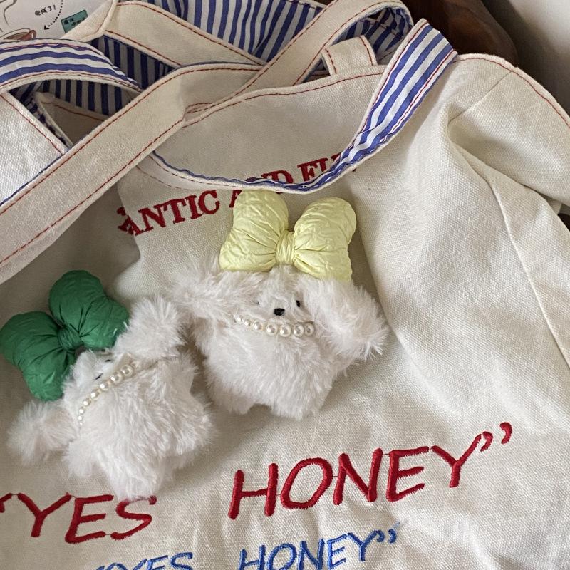 Koreański Kreskówkowy Pluszowy Królik Naszyjnik z Pereł Wisiorek do Torebki, Słodka Lalka Króliczek z Kokardką Breloczek