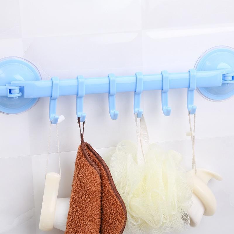 1 Pcs Random Colourful Fashion Towel Rack Suction Cup 6 Hooks Bathroom Kitchen Wall Door Holder KTY