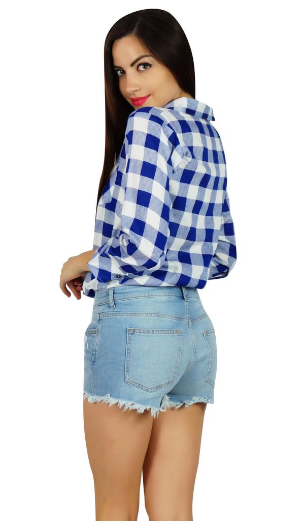 Bimba Woman Check Print Casual Shirt Collar Neck Long Sleeve Casual Chic Button Down