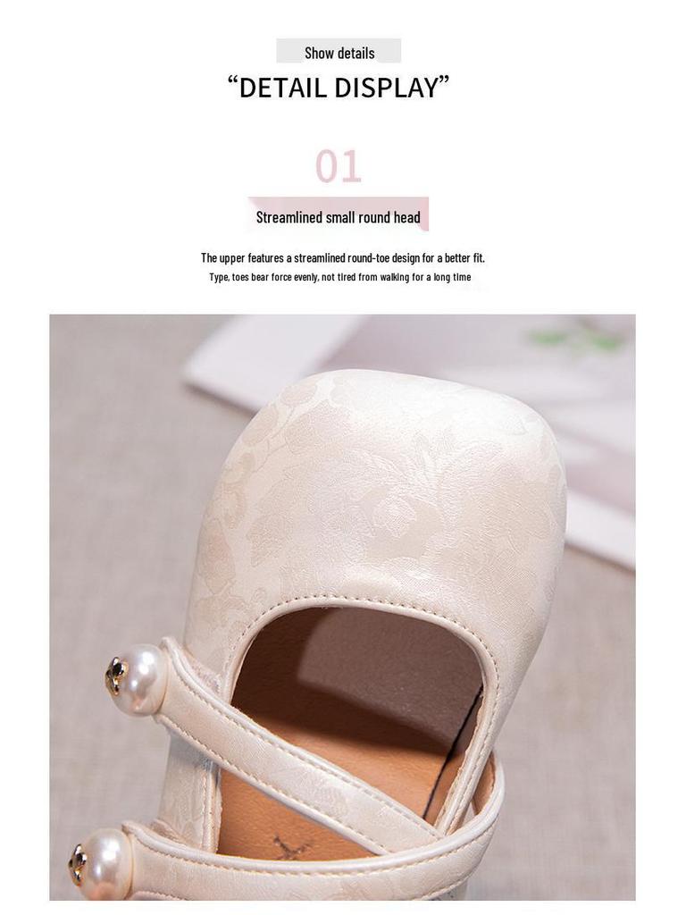 Girls' Chinese Style Soft Sole Leather Loafers - Spring 2026 Princess Flats for Medium & Large Children.