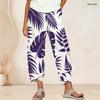 Women Plus Size Loose Fawn Maple Leaf Printed Cross Hem Cropped Pants