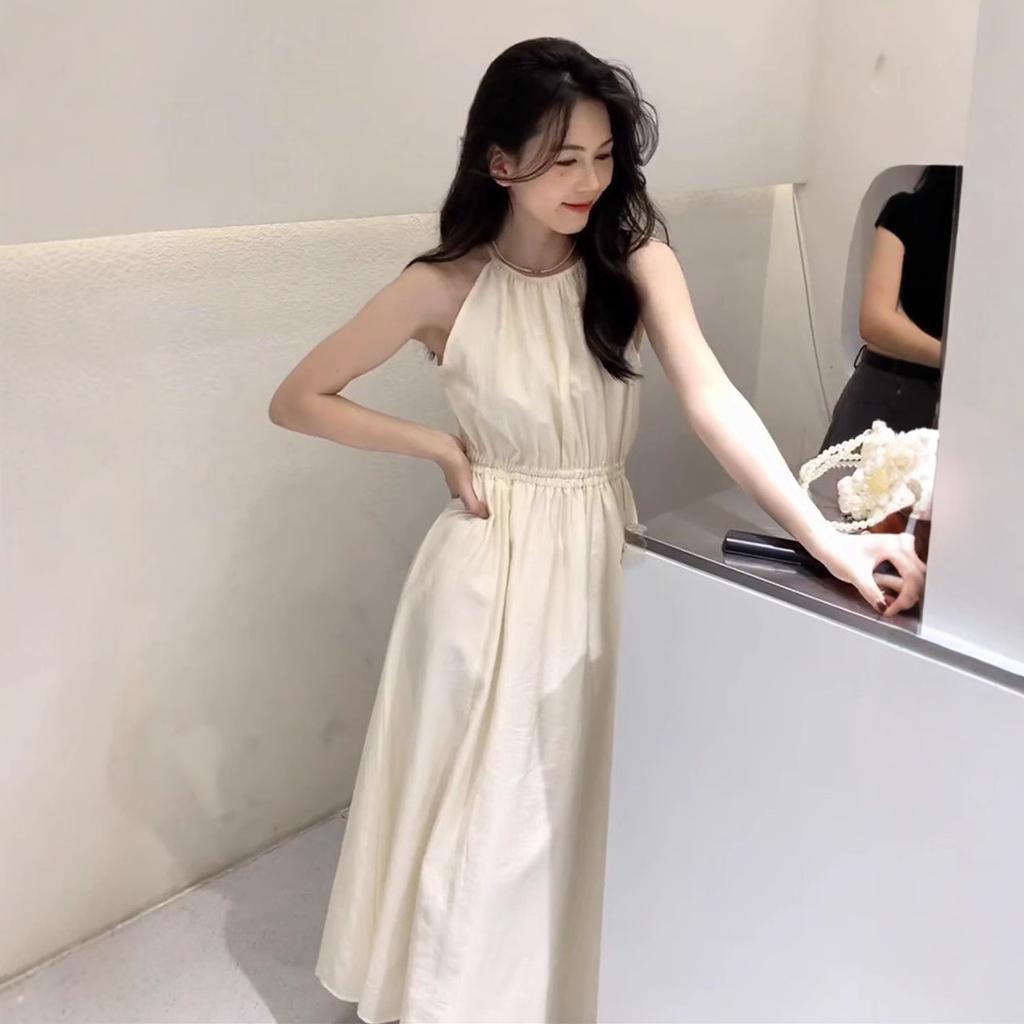 French sweet sleeveless neck sling dress women's summer new small seaside vacation dress