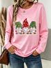 Damen Langarm T-Shirt Top Weihnachten Drei Zwerge Farbe Helles Muster Herbst Mode Lässig Rundhals Sweatshirt Damenbekleidung