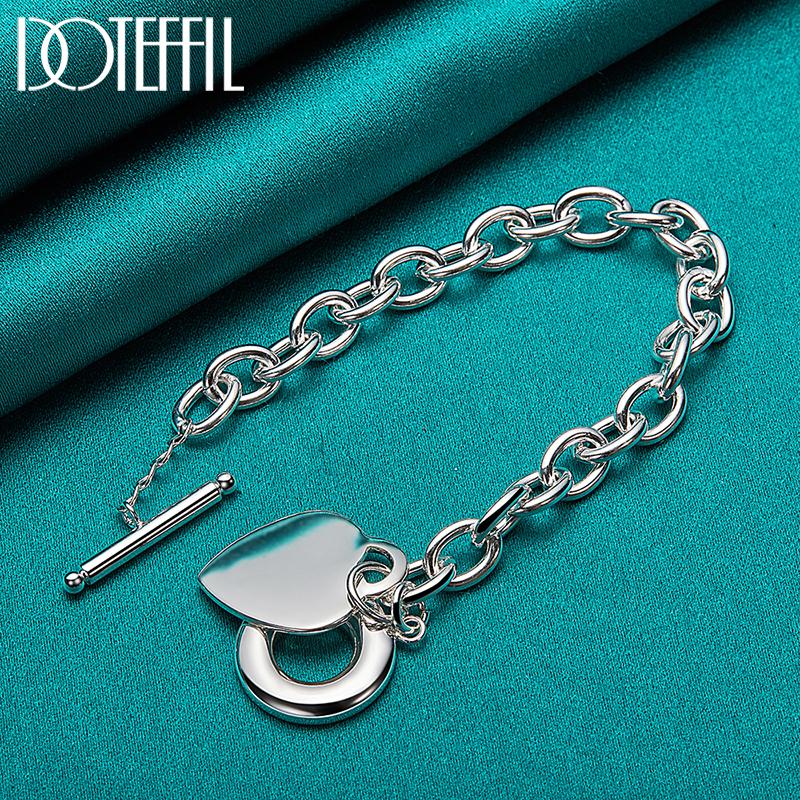 Pulsera con colgante de corazón romántico, joyería hermosa de plata