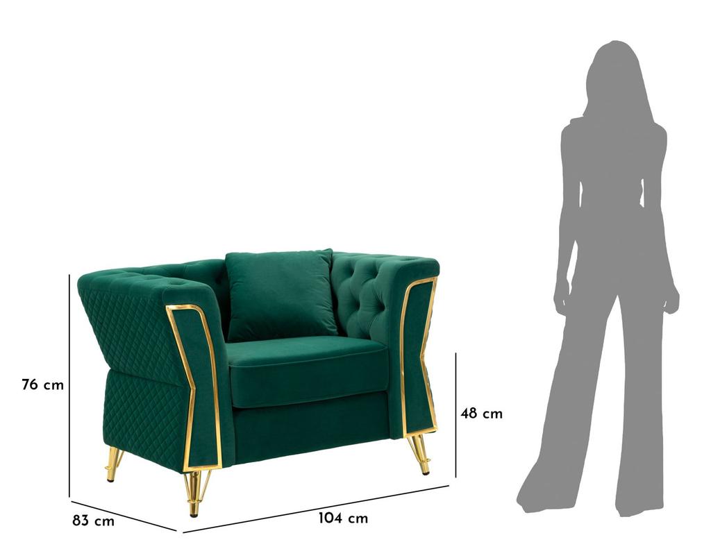 Armchair Emy Green With Cushion  Cm 104X83X76