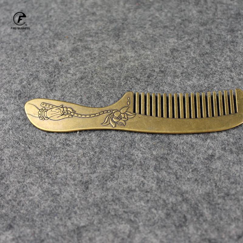 THANKSGIVING gift brass copper Buddha hand lotus Fine-tooth Hairdressing Combs Tangled Straight Hair Comb Care Styling Tool