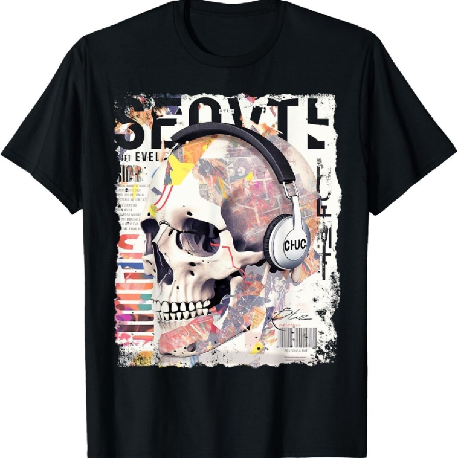 

Hip Hop Y2K Vintage Hipster Edgy Urban Streetwear Skull T-Shirt XXXXXL чорний