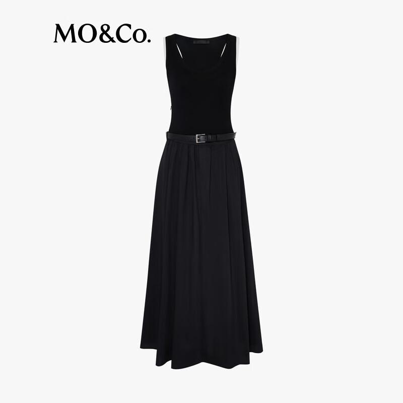MO&Co. Patchwork Vest Tech-Chic Dress with Belt