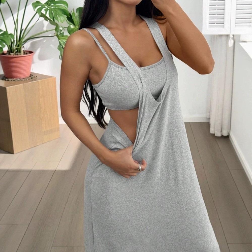 1 Set Long Length Long Dresses Loose Fit Camisole Suit New Loose Dresses  Summer Season L серый