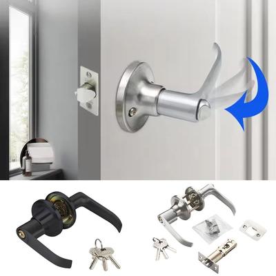 Zinc Alloy Lever Door Handle Lock L Handle with 3 Keys Tubular Lever Cylindrical Doorlock Bedroom Living Room Bathroom Lock