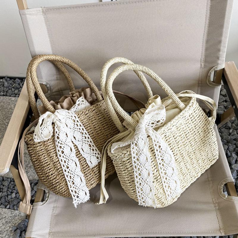 Yogodlns Stro Zak met Trekkoord voor Dames Tas met Handvat Zomer Strand Geweven Boho Tas Rotan Grote Capaciteit Tote Bag Dames Shopper Clutch