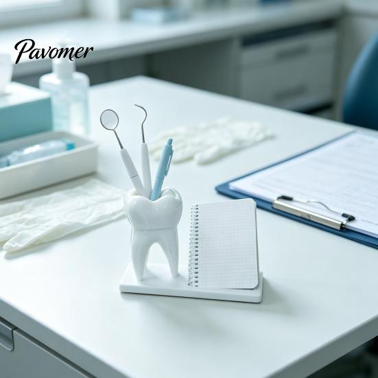 Dentist Office Supplies 3D Printed Tooth Pen Holder with Business Card Holder, 2 in 1 Desk Organizer Teeth Shape Organizer, Desktop Decor, Creative