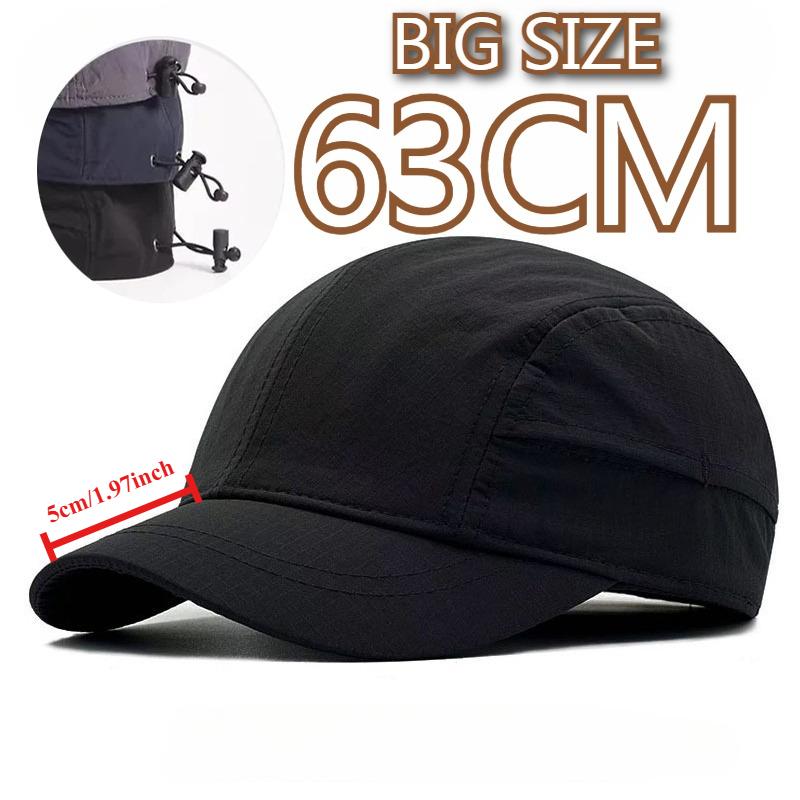 Yiran Dayang Hat Men's Japanese Style Big Size Baseball Caps Short Brim Closure Retro Duckbill Cap Soft Top Quick-Dry Sun Hat Drawstring Sports Hat 59-63Cm
