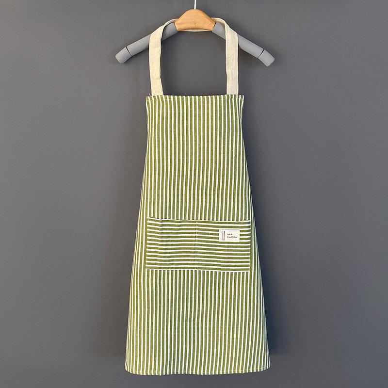 Hemp Apron Striped Cotton Household Japanese Aprons For Cleaning Cooking Baking With Large Pocket Cute Women's Apron Overalls