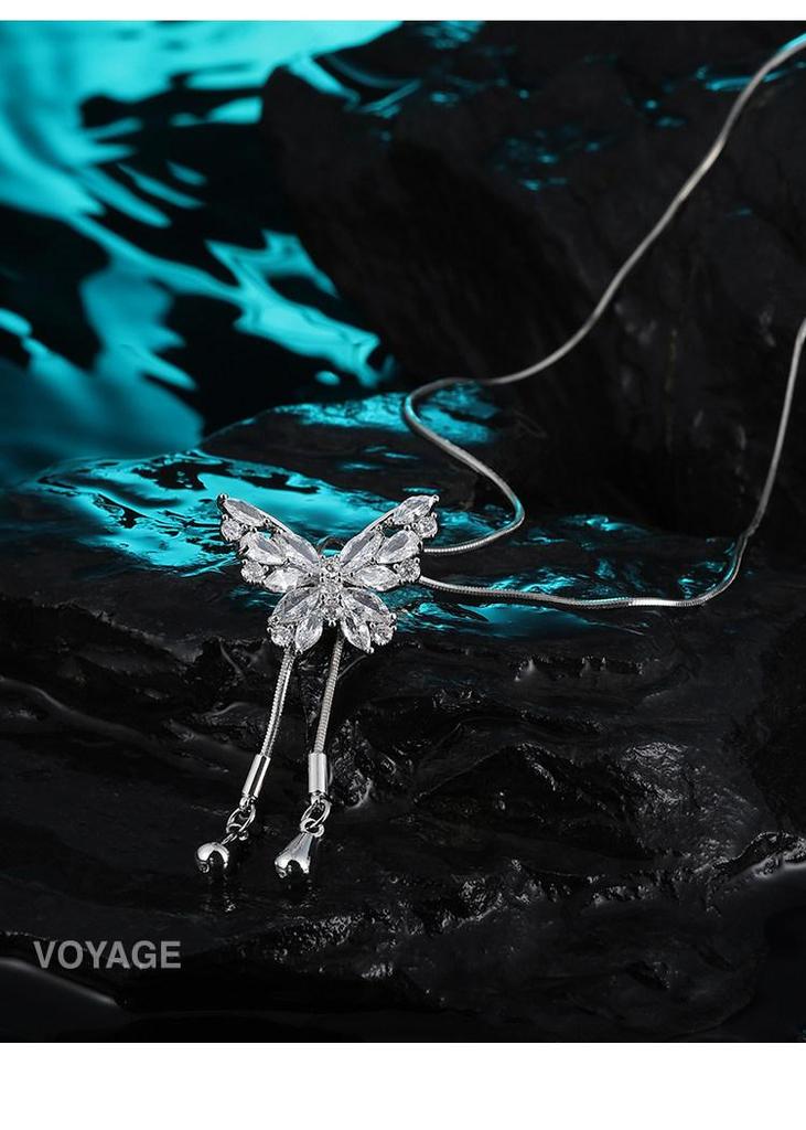 Elegant Butterfly Tassel Zircon Pendant Necklace for Women - Luxury Sweater Chain Accessory