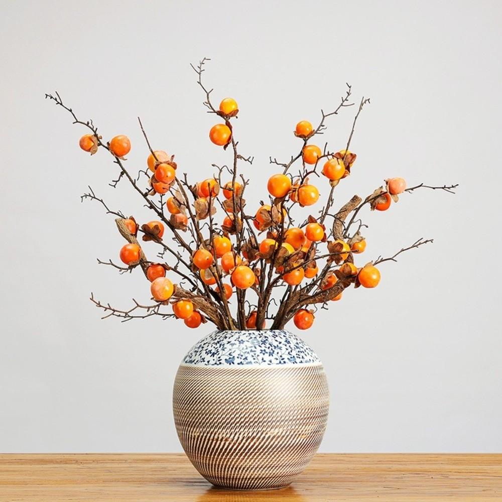 Handmade Simulation Persimmon Fruit Realistic Artificial Fruits Branches Festival Decorations