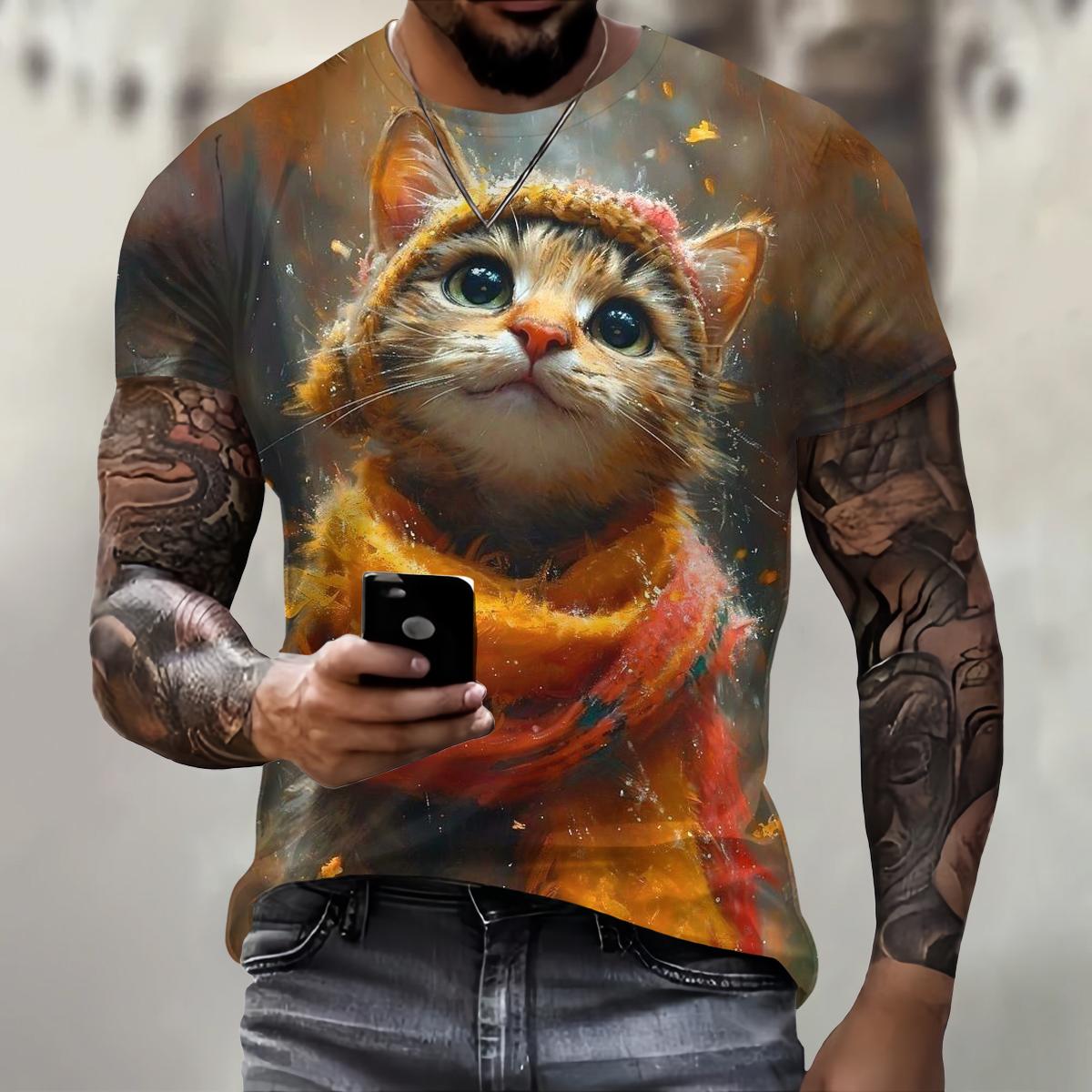 

Мужская футболка с принтом 3D Ginger Cat Print Tees Tops Fashion Men Animal Pattern T Shirt Oversize Streetwear O-Neck Fashion XL