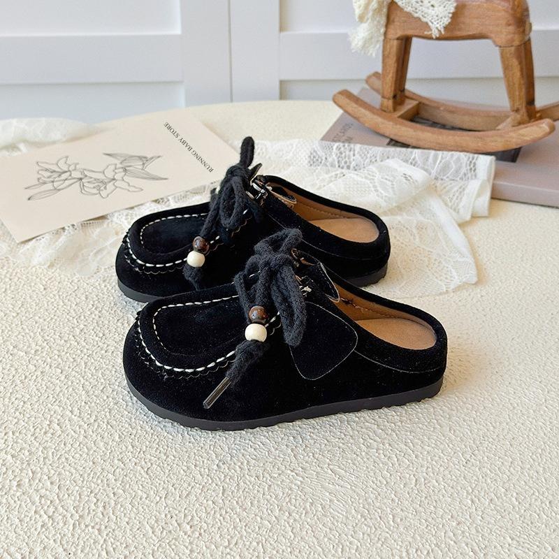 

Girls Suede Clogs with Quaint Beading Square Toes Mules Slippers Comfortable Slip on Princess Slippers Outdoor Footwear I11016 26 чорний