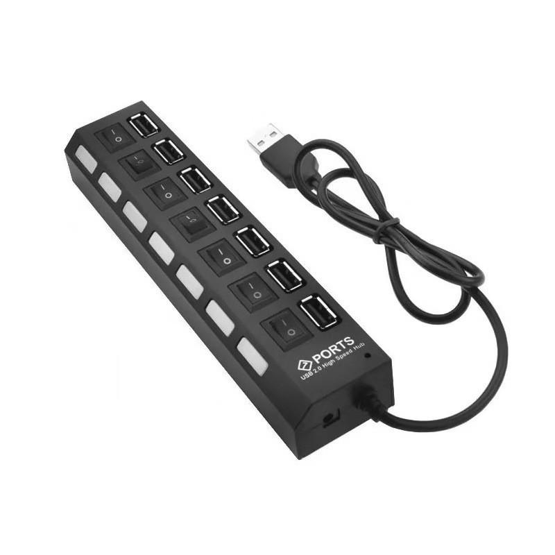 7-Port High-Speed USB Hub with Independent Switches, Supports External Hard Drives