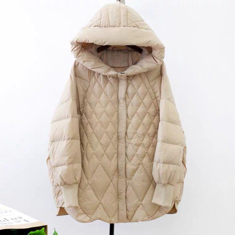 Korean Style Mid-Length Hooded Women’s Down Jacket - Autumn/Winter Trendy Diamond Quilted Design