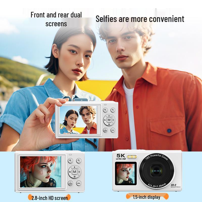 Ultra HD Dual Screen WiFi Camera: 4K/5K Selfie, Portable Student-Friendly