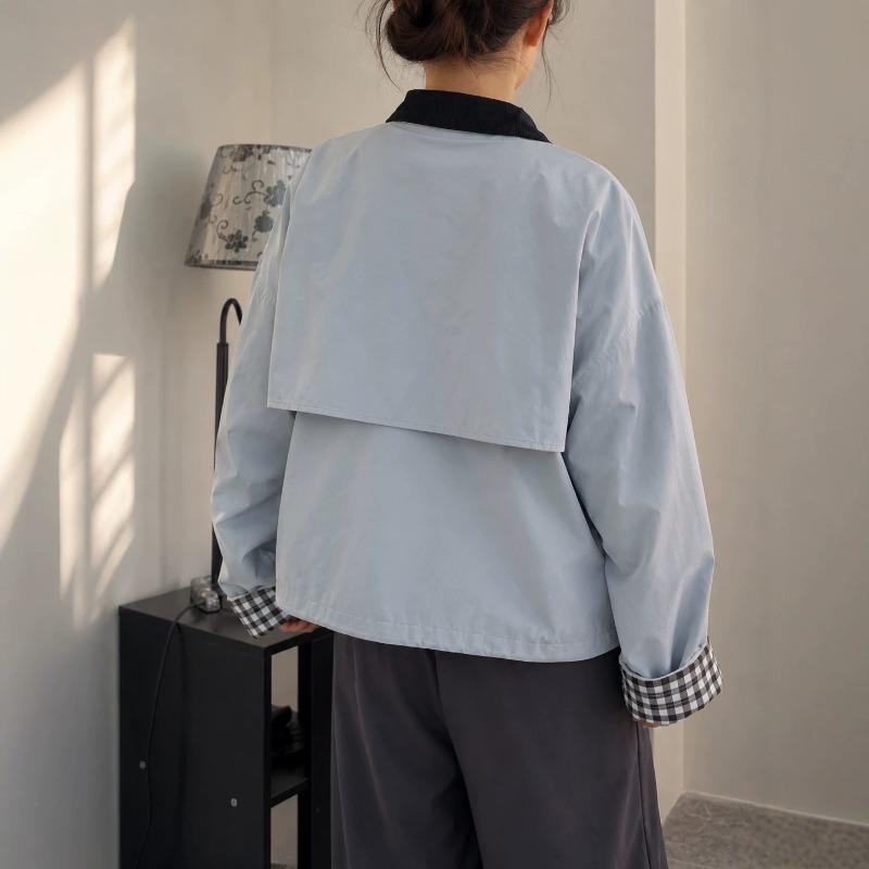 Niche Women's Short Jacket Women's Loose Stand-up Collar Snap-button High-density Cotton Twill Tooling Jacket