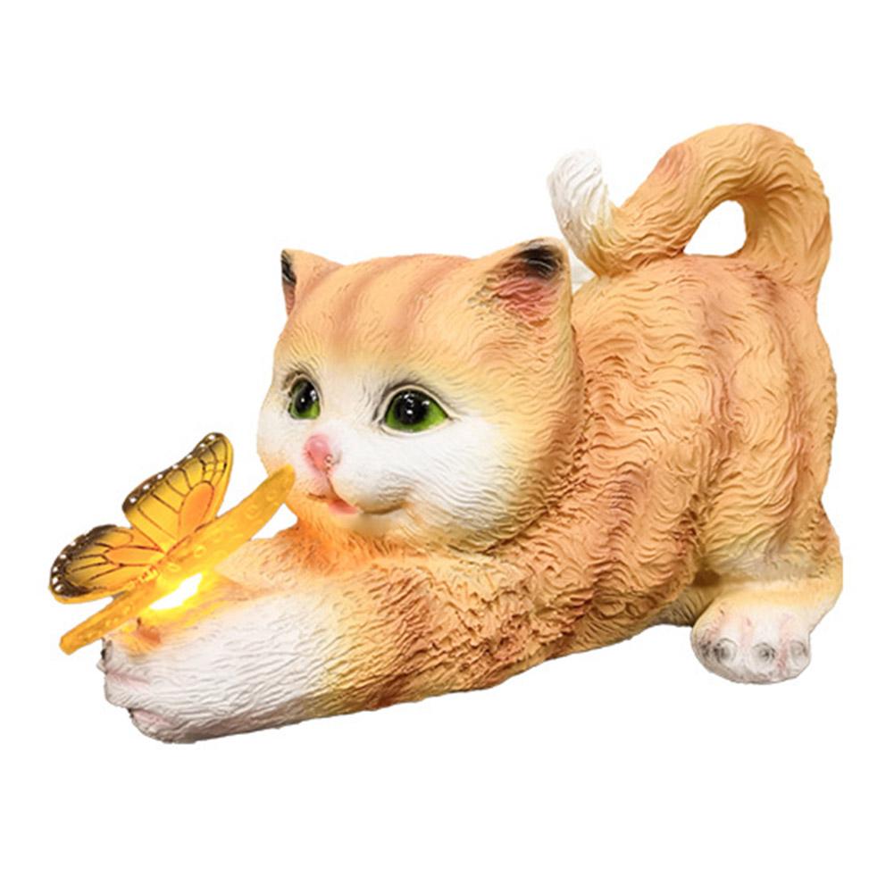 Cute Cat and Butterfly Figurine Housewarming Gift Cat Solar Garden Statue Solar Garden Statue Cat for Mom Grandma Lawn Ornament