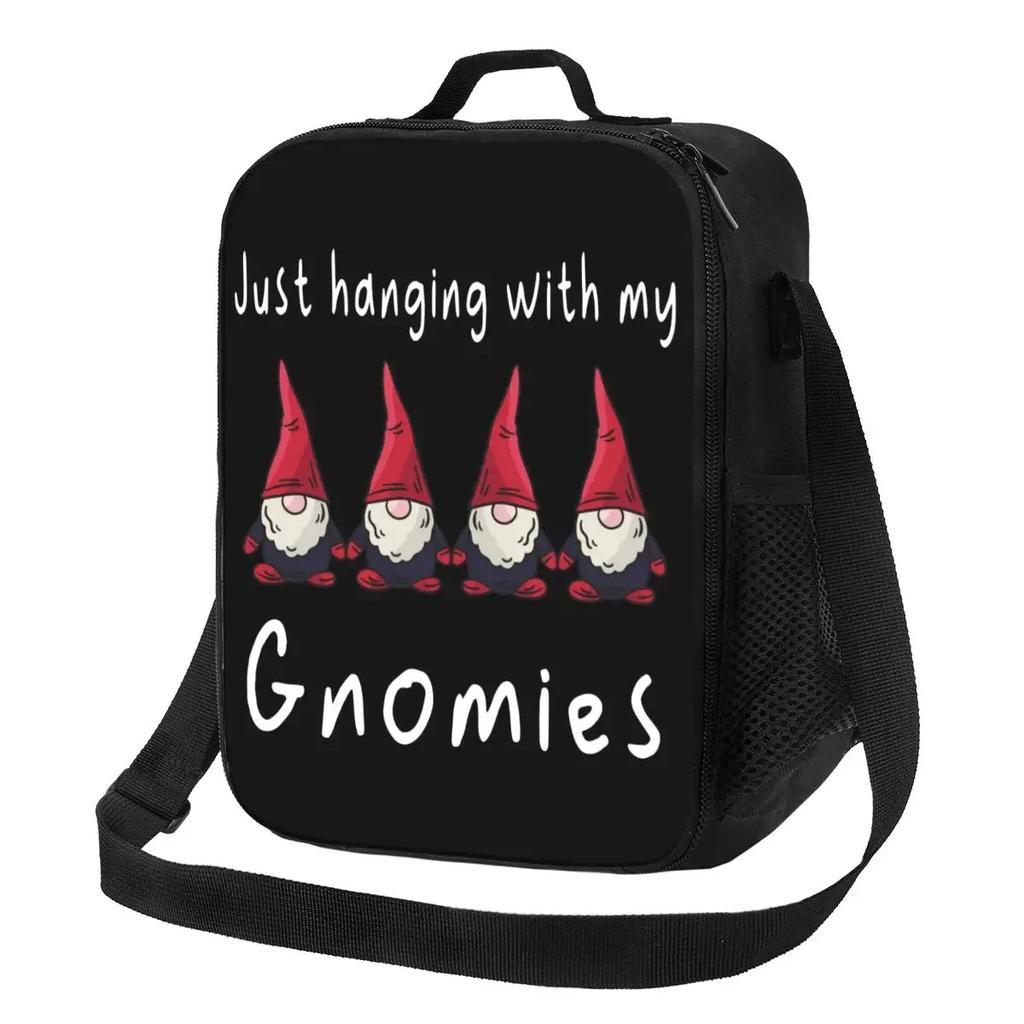 Garden Gnome Pattern Thermal Insulated Lunch Bags Women Portable Lunch Tote for Work School Travel Storage Bento Food Box