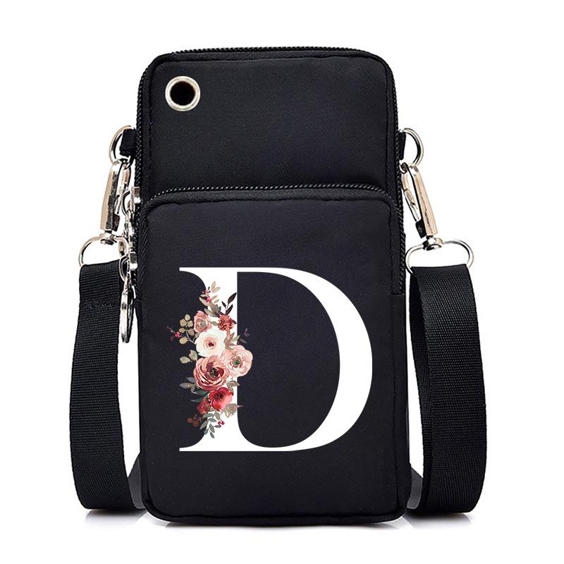 New Letter-printed Black Oblique Span Bag, Mobile Phone Bag, Light To Carry, Vertical Length and Width Change Bag