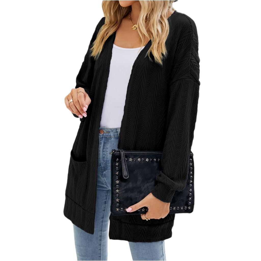 Women's Fashion Lightweight Long Casual Cardigan Double Side Pockets Front Open Loose Breathable Jacket