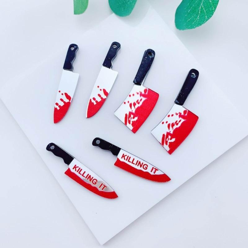 10 Pcs Mini Blood Knife Charm Acrylic Halloween Fake Knife Pendant Decoration for Necklace Earrings Jewelry Making