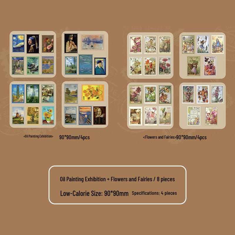 Vintage Literarische Zeitschriften & Postkarten Aufkleber: Amerikanische Briefmarken, Ölgemälde, Architektur des Dampfzeitalters