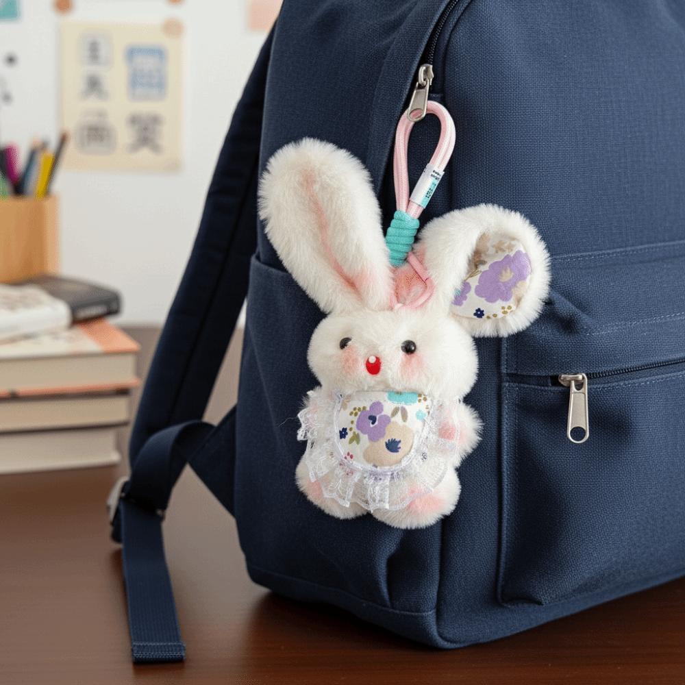 Cartoon Design Plush Rabbit Keychain Cute Long-eared Rabbit Pendant Stuffed Keyring  Couple Items