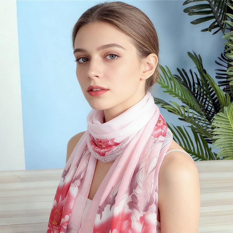 1pc Chiffon Scarf 150*50cm Print Floral Multi-style Women Sunscreen Long Shawl