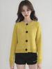 Crew Neck Short Knitted Cardigan Women's Autumn New Women's Clothing Top Design Button Sweater Jacket