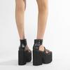 Gdgydh Black Punk Gothic Platform Sandals Open Toe Buckle Strappy Sexy Rivets Thick Heels Footwear Summer Shoes for Women