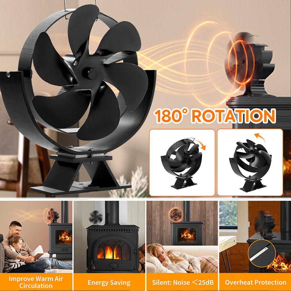 Ventilator de sobă cu 6 pale, alimentat de căldură, rotativ la 360 de grade, ventilator pentru șemineu, arzător de lemne, eco-ventilator, silențios, eficient, distribuție căldură, ventilator pentru sobă