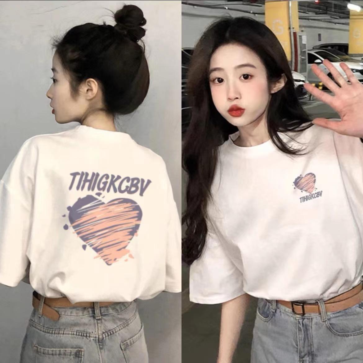 

American black short-sleeved t-shirt women s 2025 summer new front shoulder loose cotton half-sleeved couple top ins XXXL