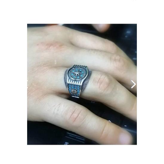 

Мужское серебряное кольцо Циркон + бирюза Серебро 925 пробы