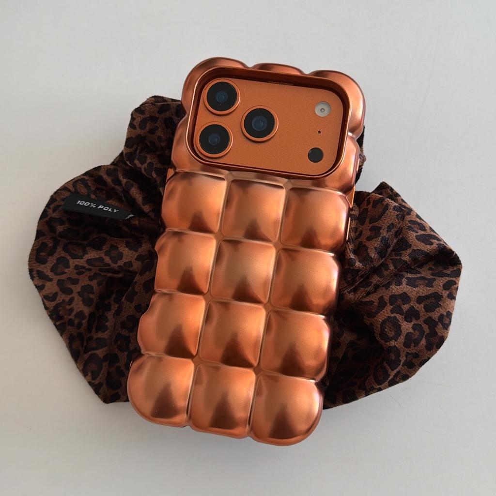 Custodia per Telefono Cover Case Colore Solido Lucido Opaco Placcata con Motivo a Griglia per Pane Stereoscopico Creativo per iPhone 17 16 15 14 13 12 Pro Max