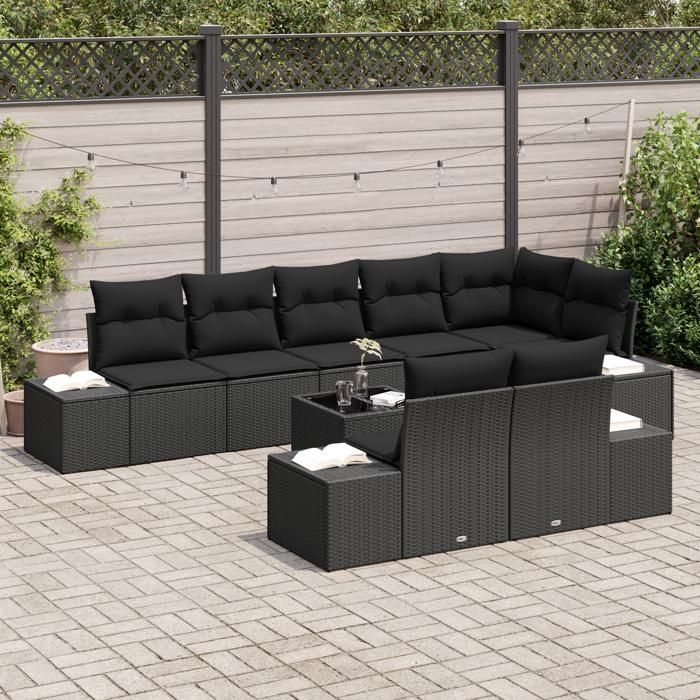 VidaXL Ensemble de canapé de jardin 9 pièces avec coussins Beige en poly-rattan 3347123