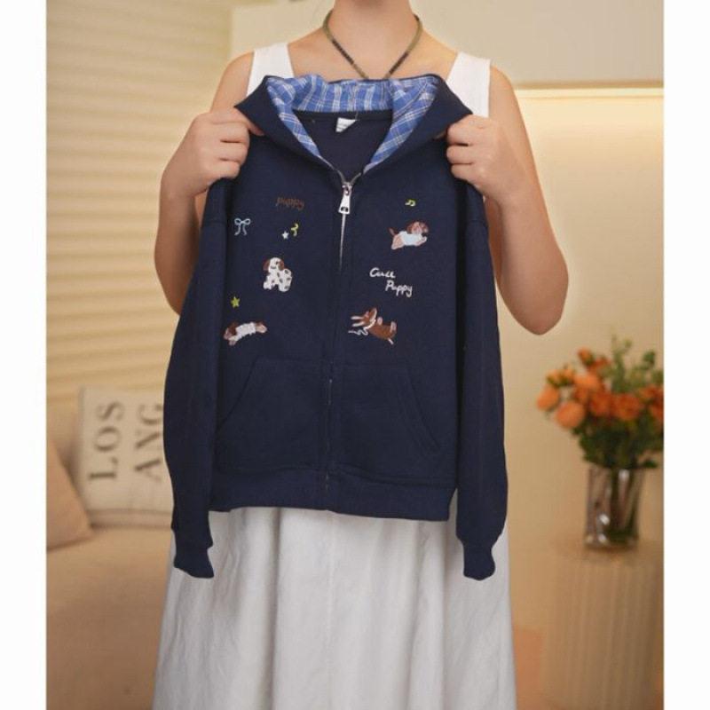 Girls Autumn Cartoon Hooded Cardigan Sweatshirt Medium Large Kids Thin Plaid Long Sleeve Coat Student Top
