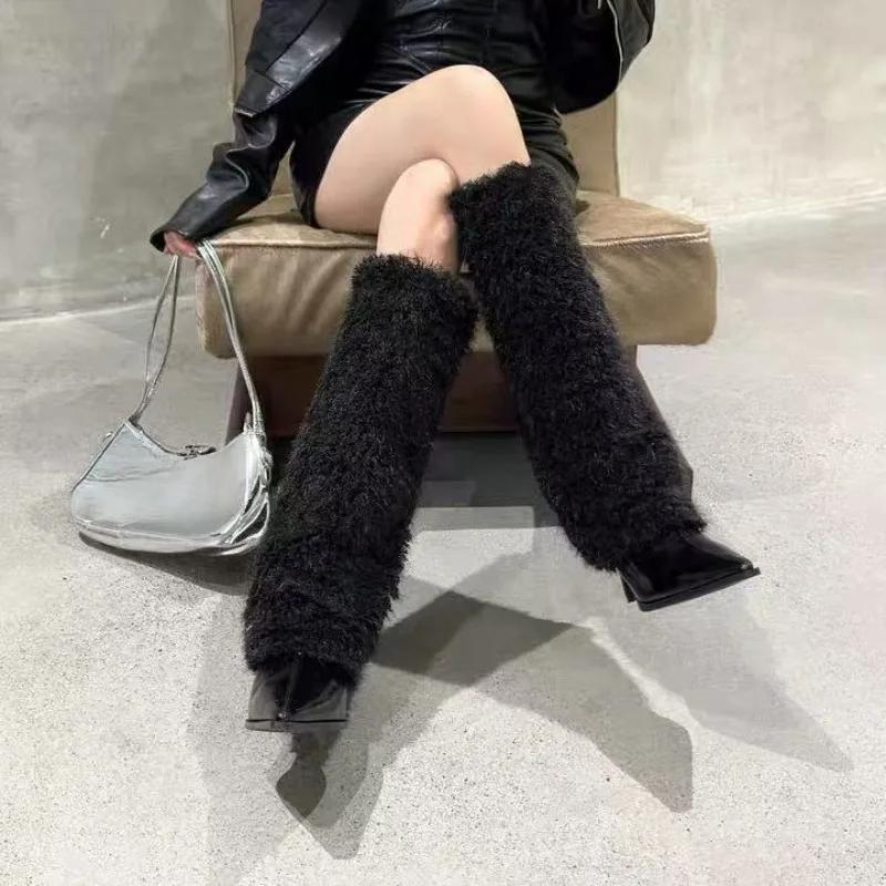 Elegant Pointed Toe Women High Heels Long Boots Designer Classical Suede Shoes 2025 Winter New Brand Pumps Cozy Knee Boots Mujer
