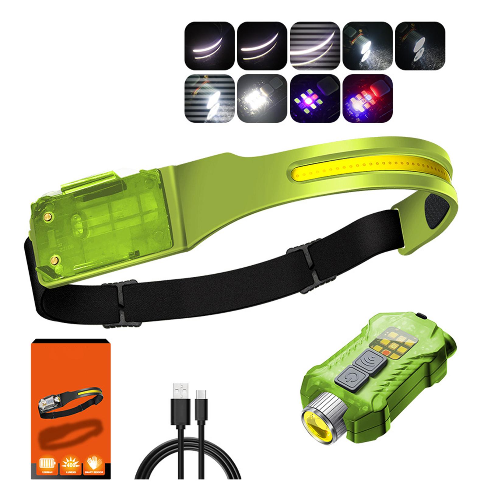 

Налобный фонарь COB с датчиком размахивания для улицы, два в одном, перезаряжаемый, для ночного бега и ночной рыбалки, мощный свет, высокая яркость зелёный