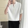 Fashionable V-Neck Spliced Shirts Men's Clothing Short Sleeve All-match Summer New Casual Solid Color Korean Daily Shirts